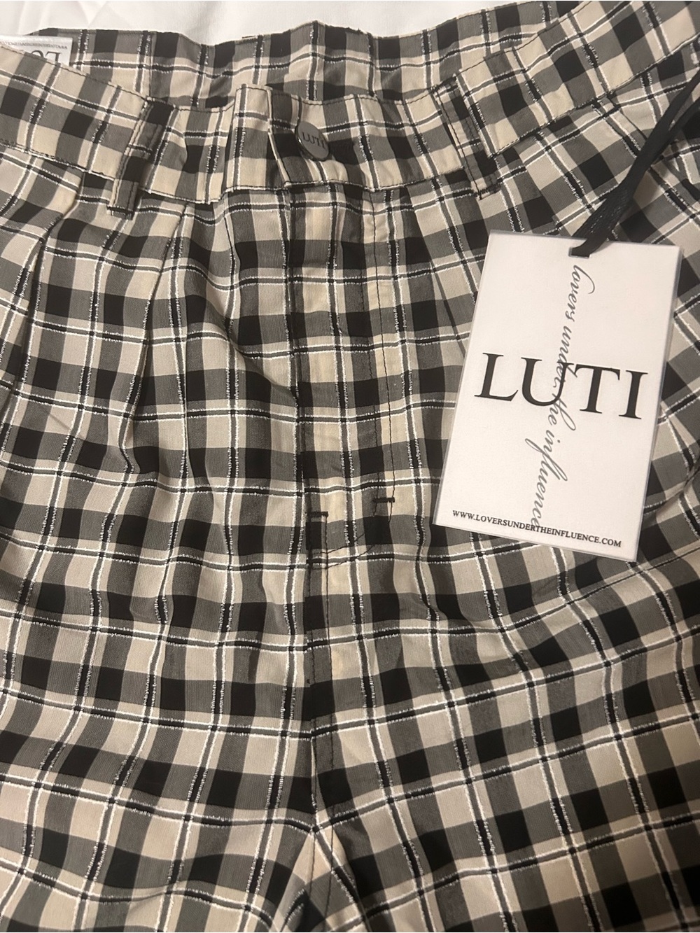 Men’s Black and Cream Plaid Flat Front Shorts